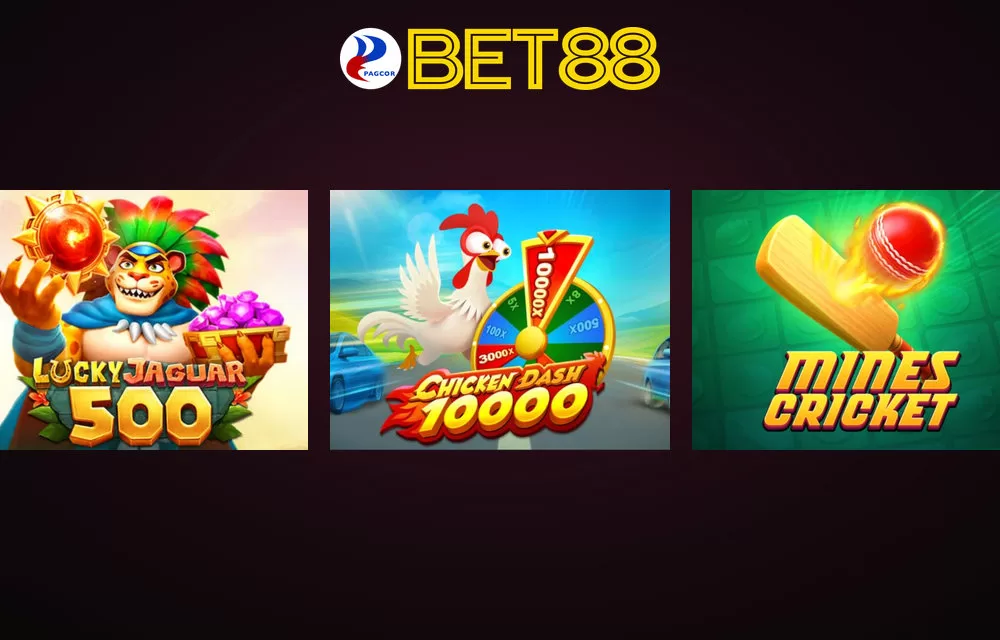 BET88 casino games featuring Lucky Jaguar 500, Chicken Dash 1000 and Mines Cricket