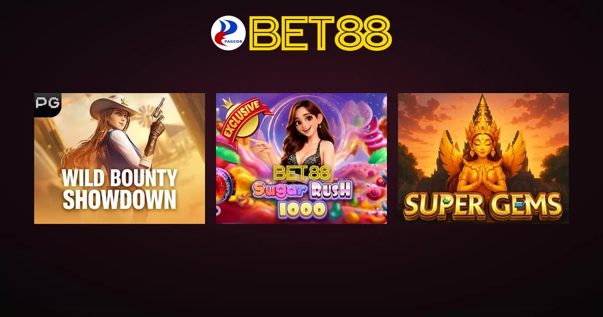 BET88 online casino games featuring Wild Bounty Showdown, Sugar Rush 1000 and Super Gems