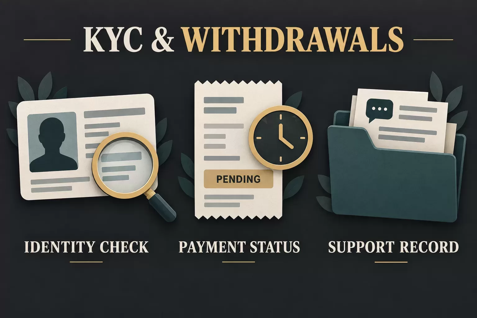 KYC and withdrawal checks: identity verification, payment status and support records.