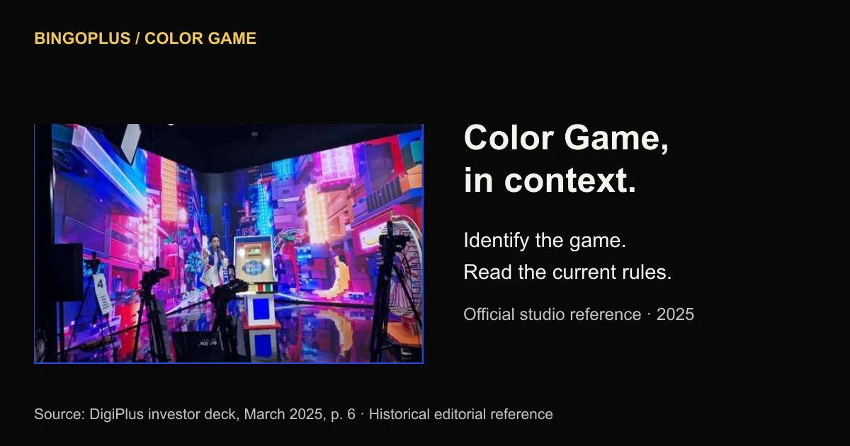 Official Color Game studio photo from the March 2025 DigiPlus investor deck beside an editorial guide title.