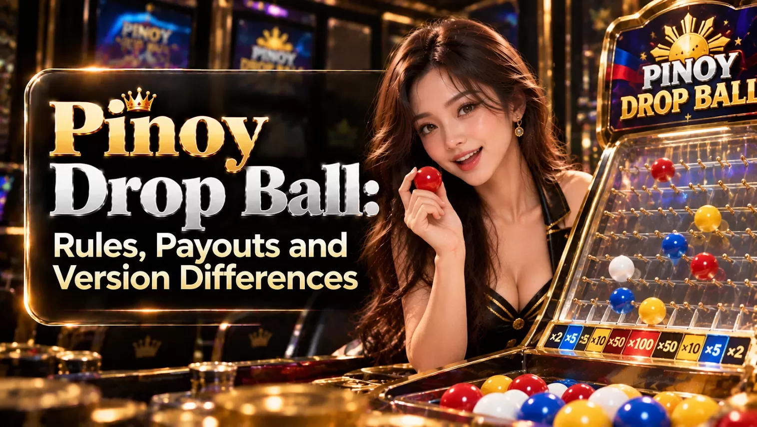 Pinoy Drop Ball editorial cover with a pegboard, coloured balls and game-table details.