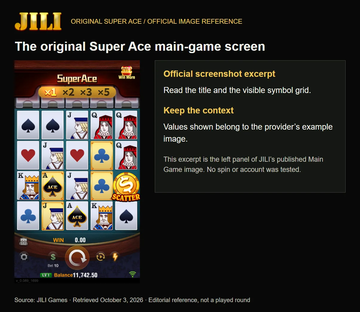 Official Super Ace screen excerpt with separate editorial labels.